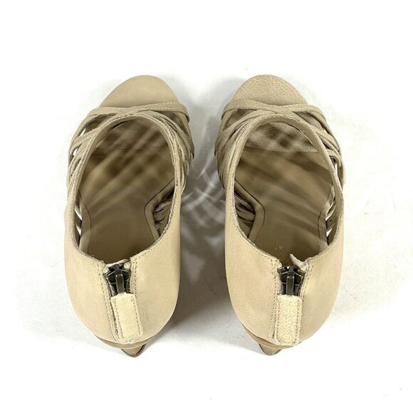 Eileen Fisher Sandals Womens 7 Beige Tan Caged Strappy Leather Wedge‎ Bohemian - Picture 8 of 11